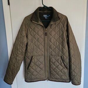 Vintage Ralph Lauren Quilted Dark Green Jacket with Leather Trim